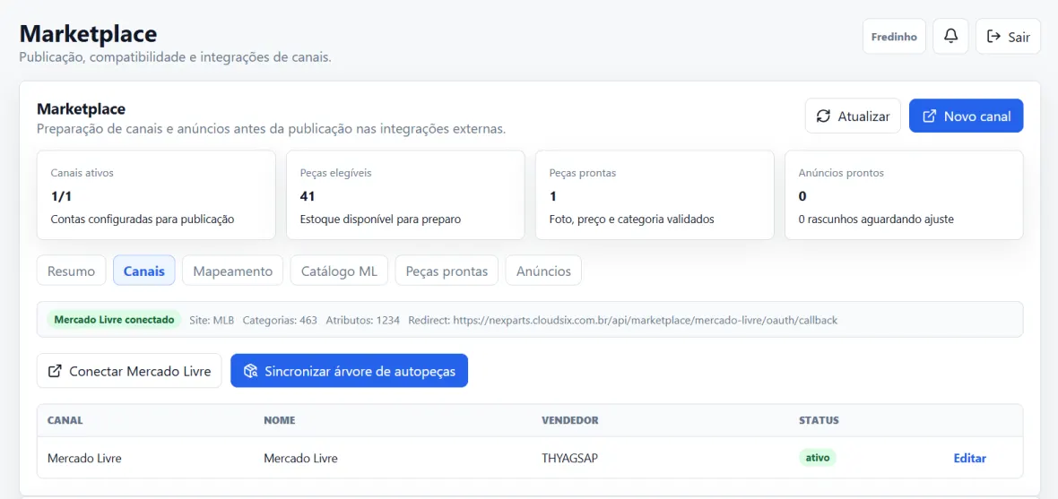 Tela de marketplace do CloudSix NexParts